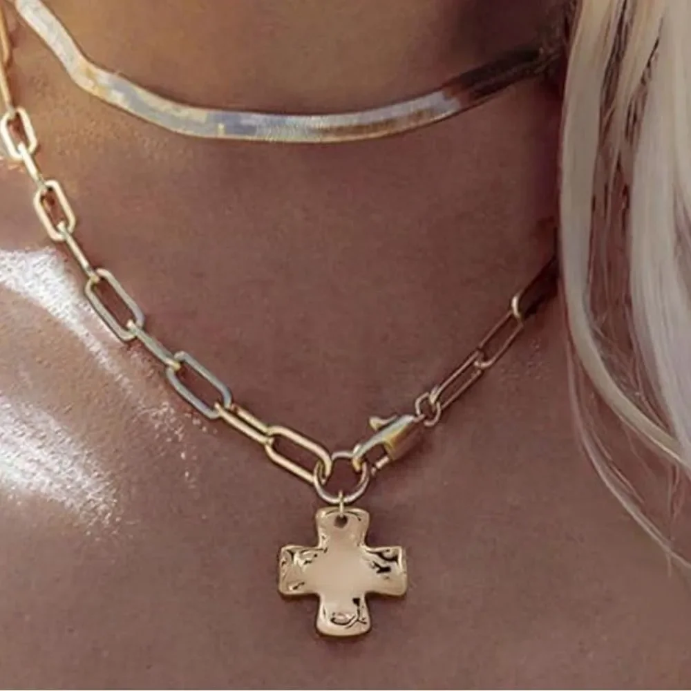 NEW 14k Gold Plated Gold Cross Pendant Necklace